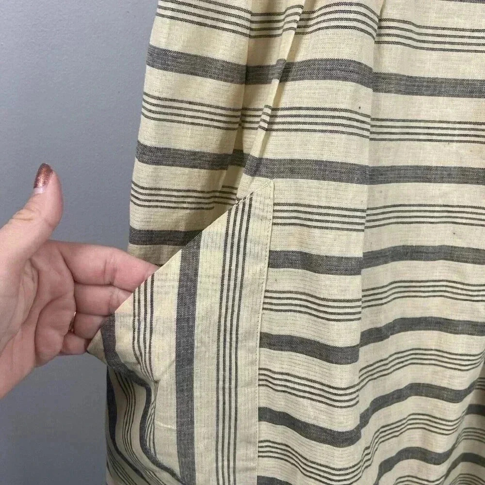 Anthropologie Maeve Changing Stripes Dress Beige Yellow Black Green Size 2 - Picture 4 of 15